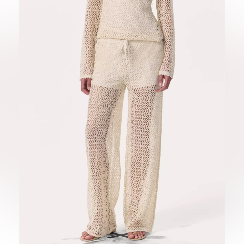 NWT $278 Rag & Bone Cream Crochet Wide Leg Pants Liv  Mesh Turtledove Size XS